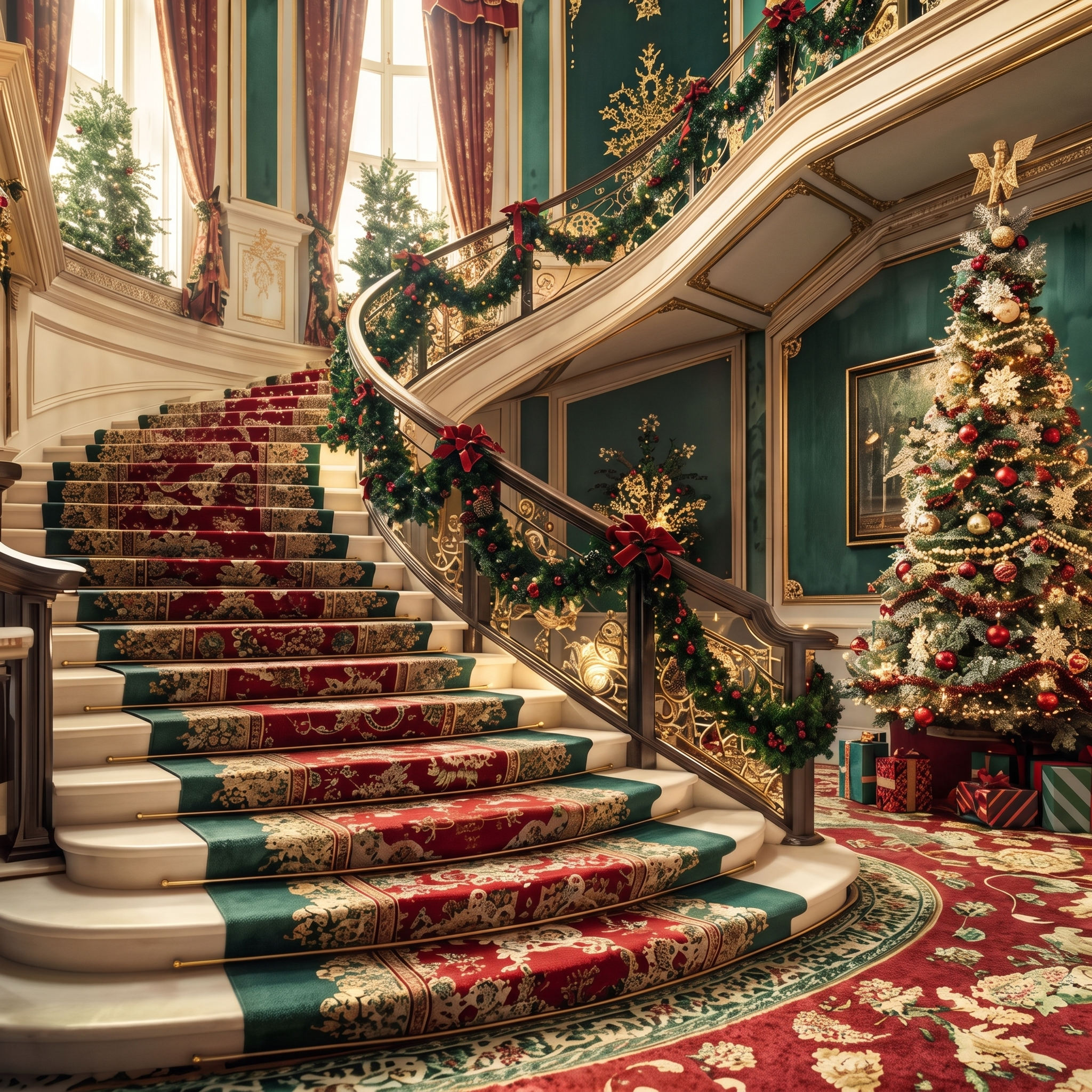 The Grand Estate Staircase Christmas Backdrop