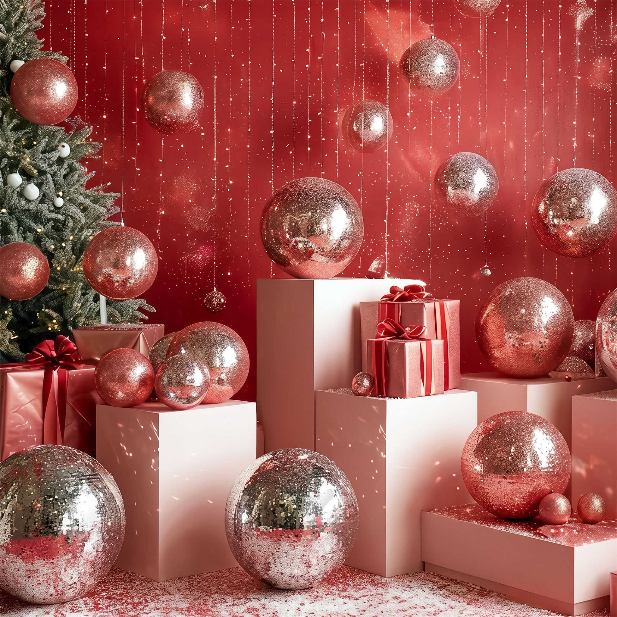 Rose Gold Glam Christmas Backdrop