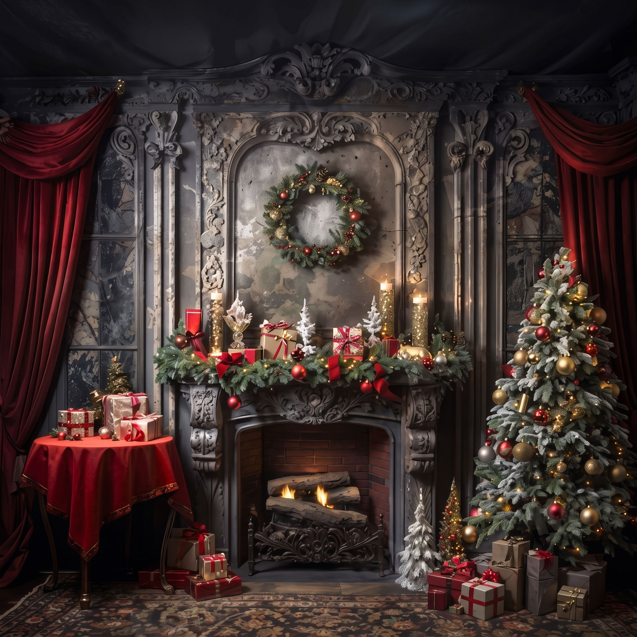 Victorian Christmas Manor Backdrop