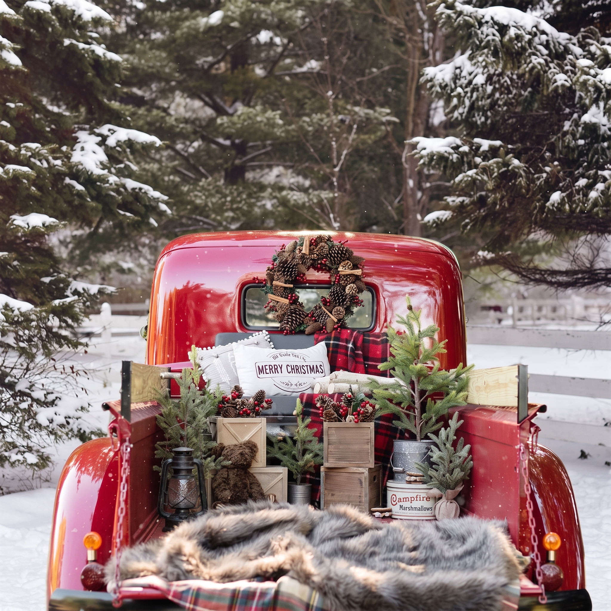 The Vintage Red Truck Christmas Backdrop