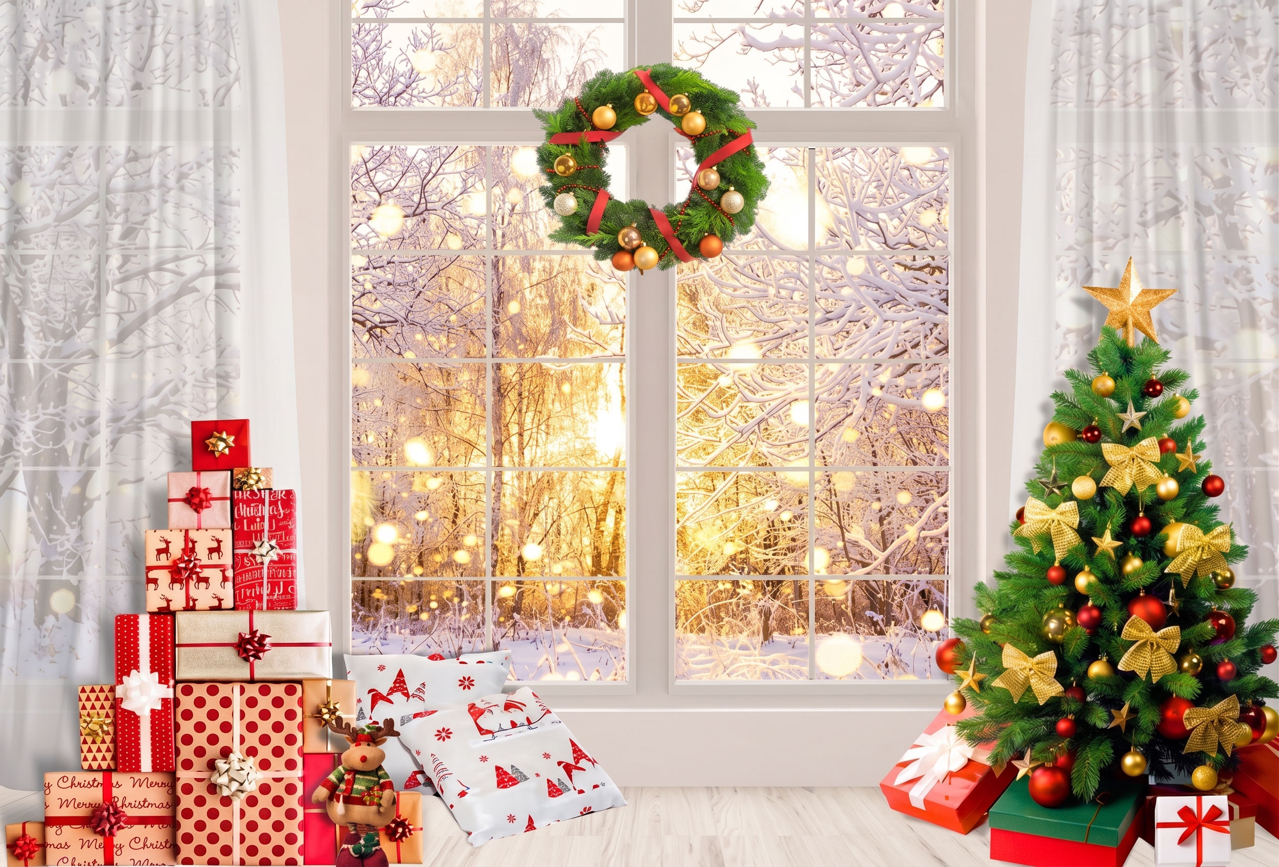 Winter Window Wonderland Christmas Backdrop