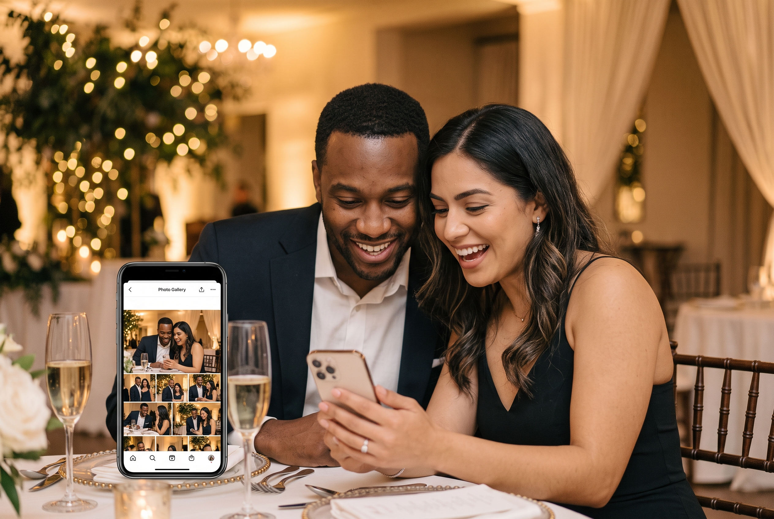 Guests viewing instant photos on phone