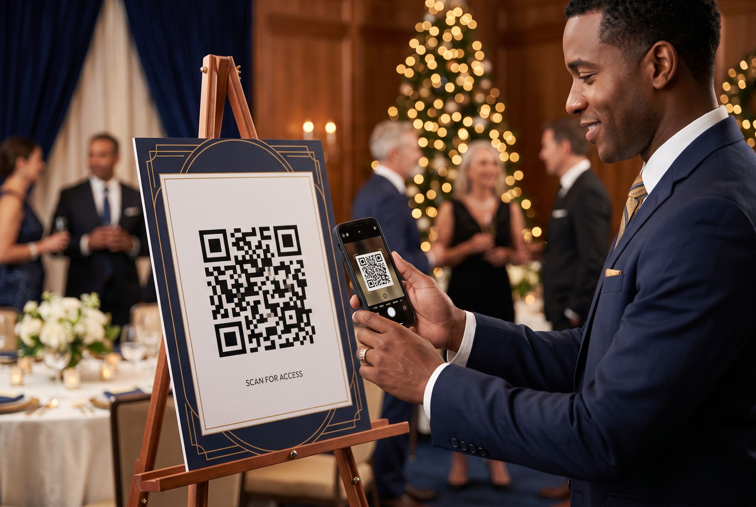 Guest scanning QR code at event