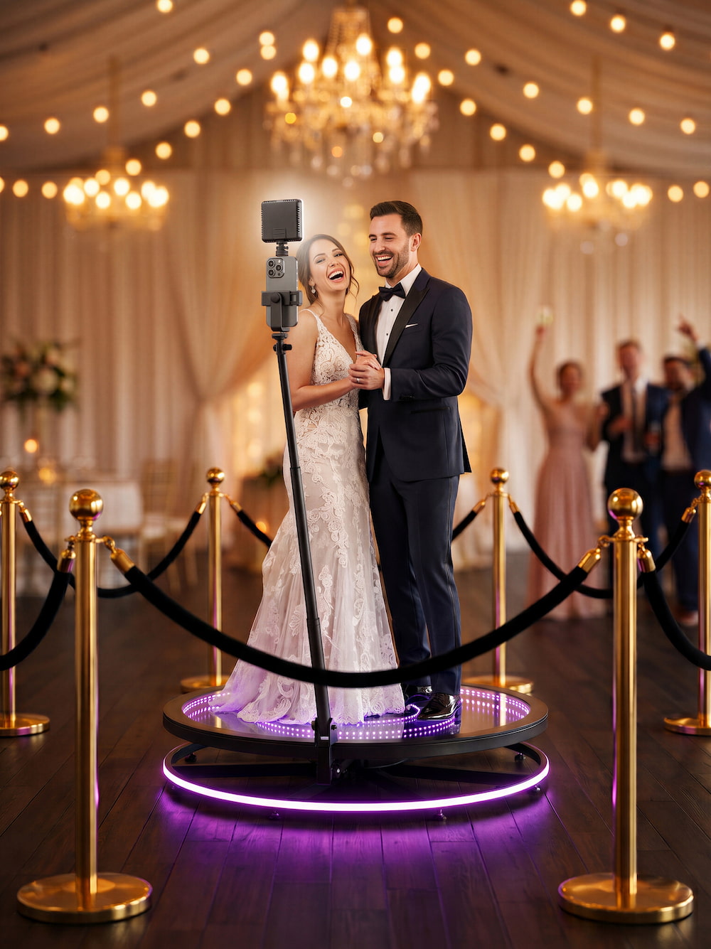 360 photo booth setup at a wedding reception in Biloxi, MS